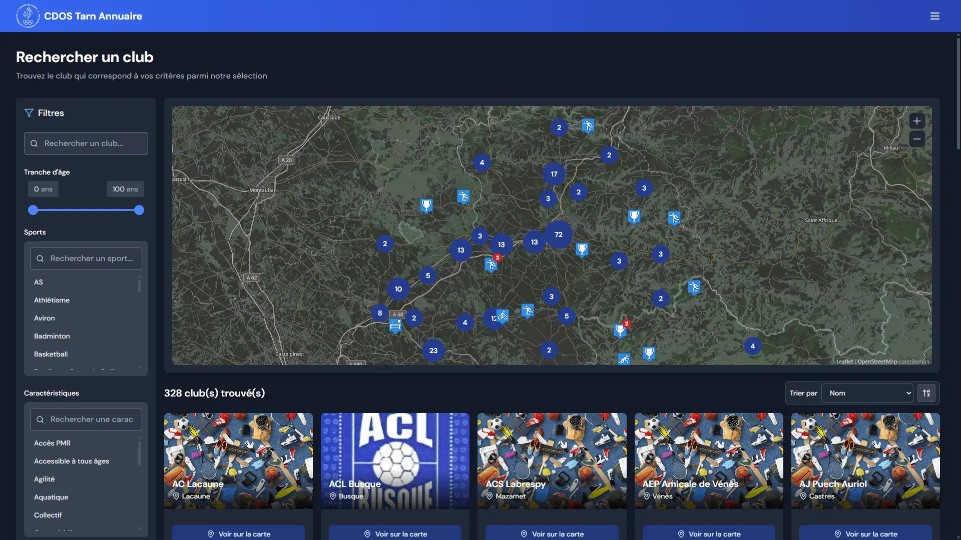 Annuaire des clubs sportifs (Tarn)